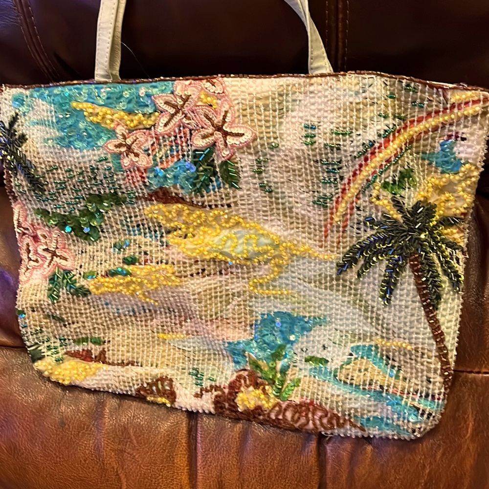 Vintage Christiana India Pure Silk Beaded shoulder bag /intricately hand beaded